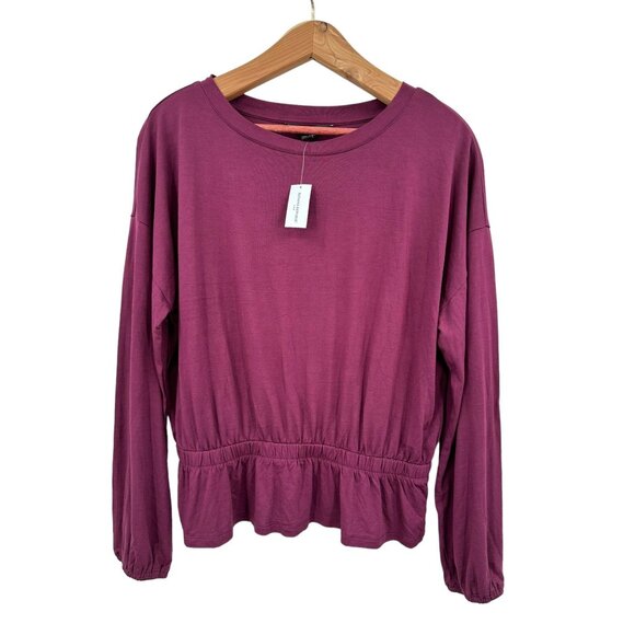 Banana Republic Women's Long Sleeve Maroon Blouse T-Shirt Tee Peplum Casual S - Picture 1 of 7